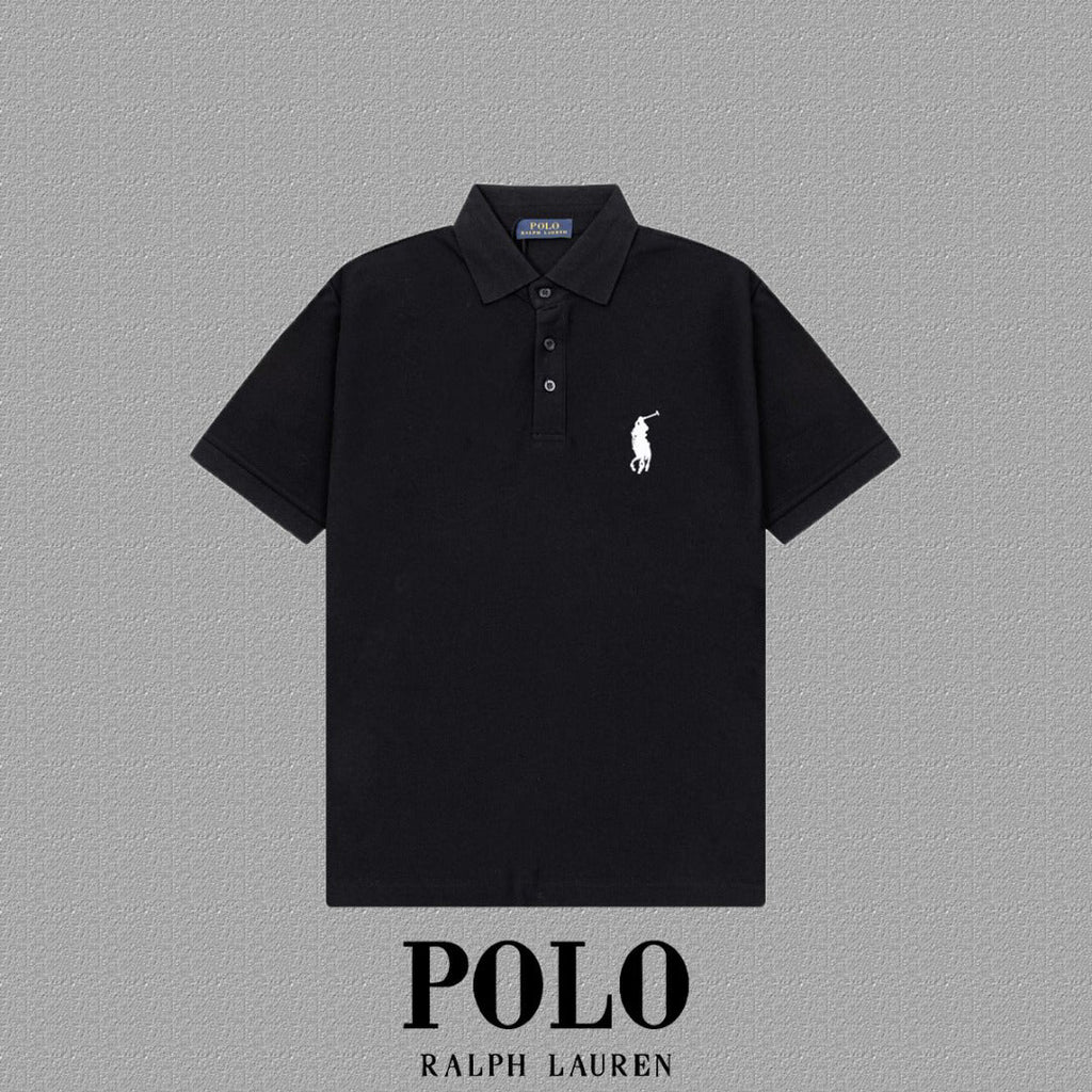 Men's Classic Collar Short‑Sleeve Polo Shirt Small Horse Embroidery Solid Casual Top