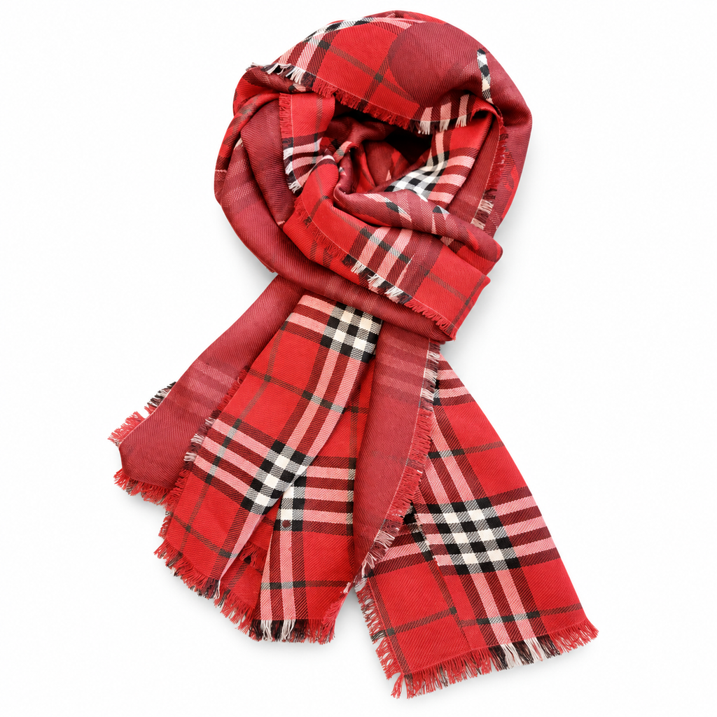 Burberry Style Classic Plaid Fringe Scarf