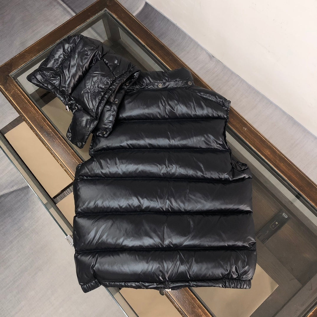 Moncler Black Hooded Glossy Down Vest