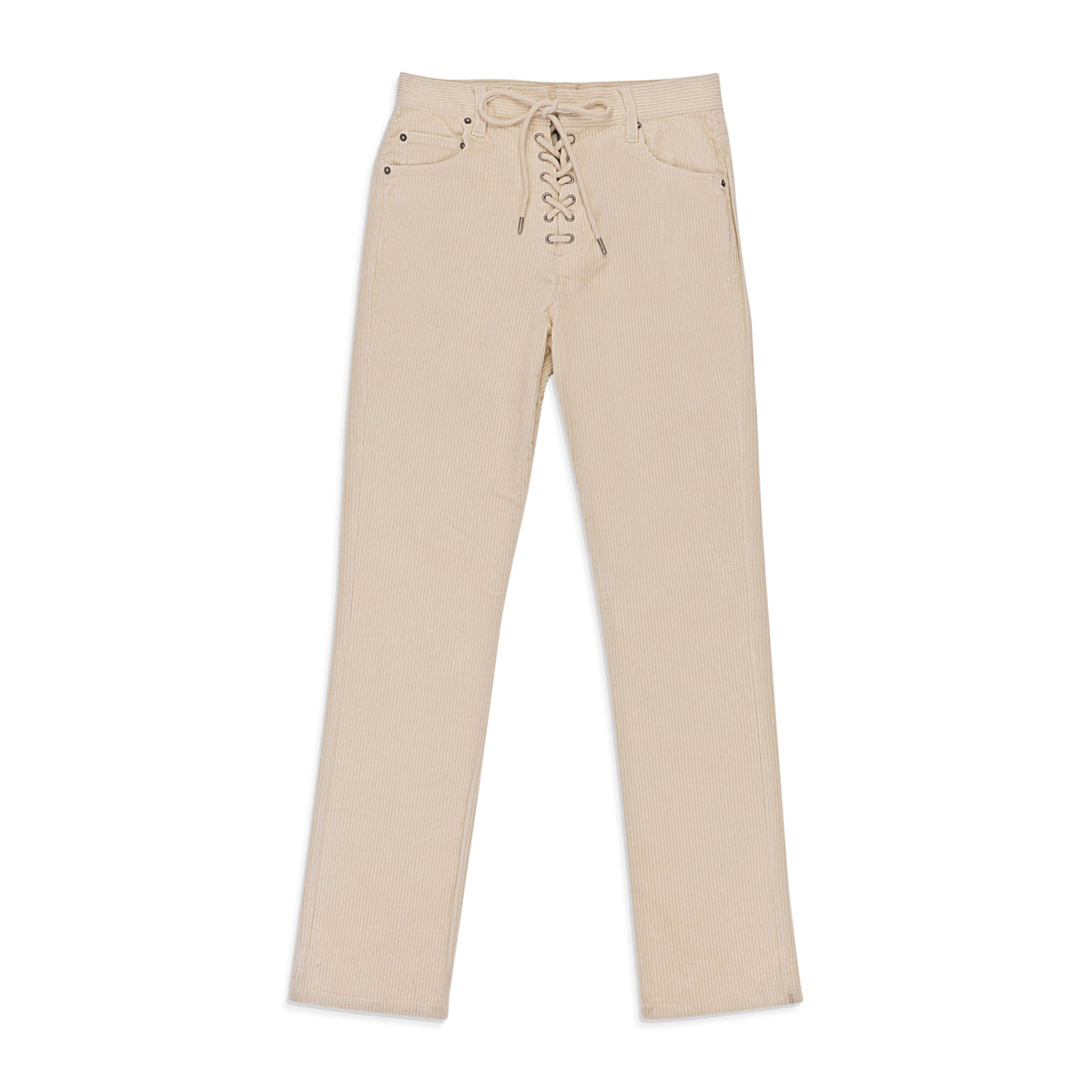 STRETCH CURDUROY OFF-WHITE LACE-UP JEANS