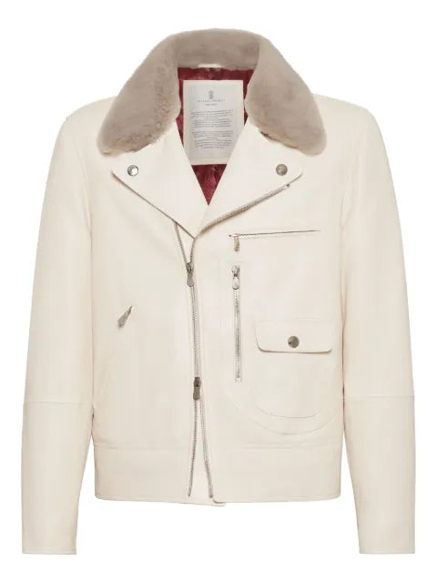 Brunello Cucinelli fur-collar leather jacket