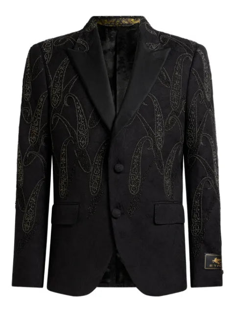 ETRO single-breasted stretch cotton-blend jacquard jacket with Paisley embroidery