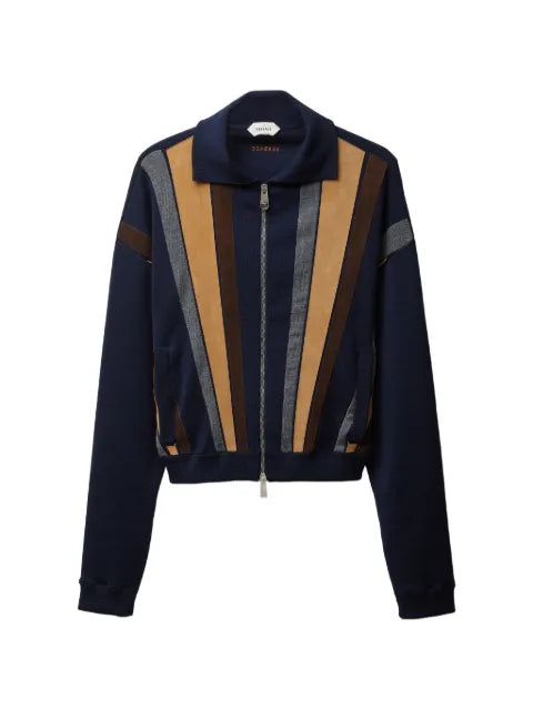 Versace Intarsia wool & leather patchwork zip jacket