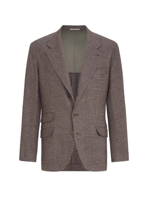 Brunello Cucinelli comfort wool and cashmere Prince of Wales flannel deconstructed Cavallo blazer