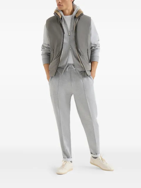 Brunello Cucinelli waxed techno-cotton down vest with detachable hood
