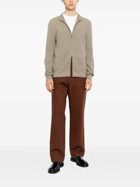 Emporio Armani diamond-textured zip-up cardigan