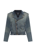 Balmain belted biker-style denim jacket
