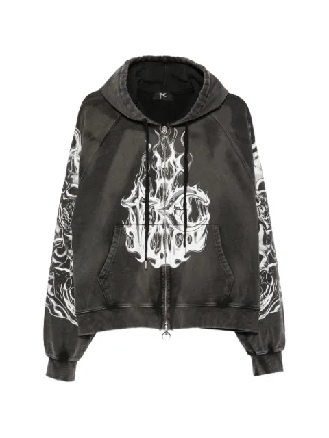 THUG CLUB graphic-print zip-up hoodie
