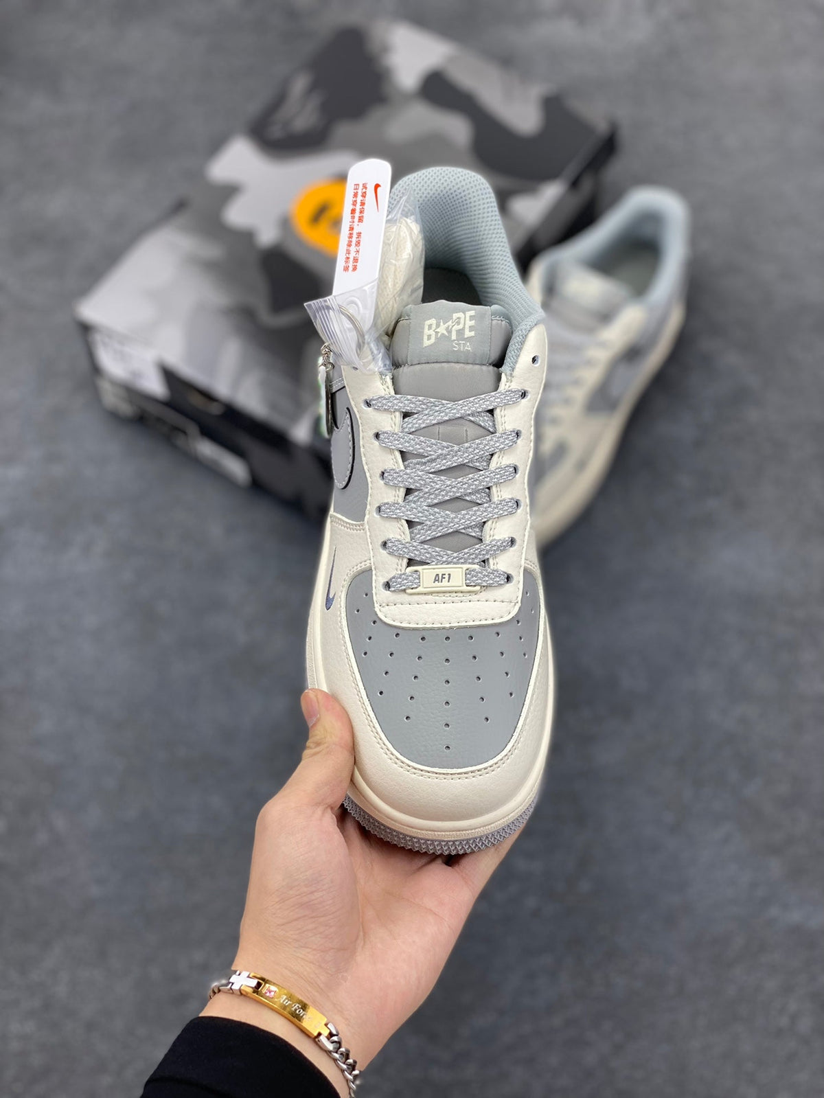 BAPE × Nike Air Force 1 Low – Grey / Cream
