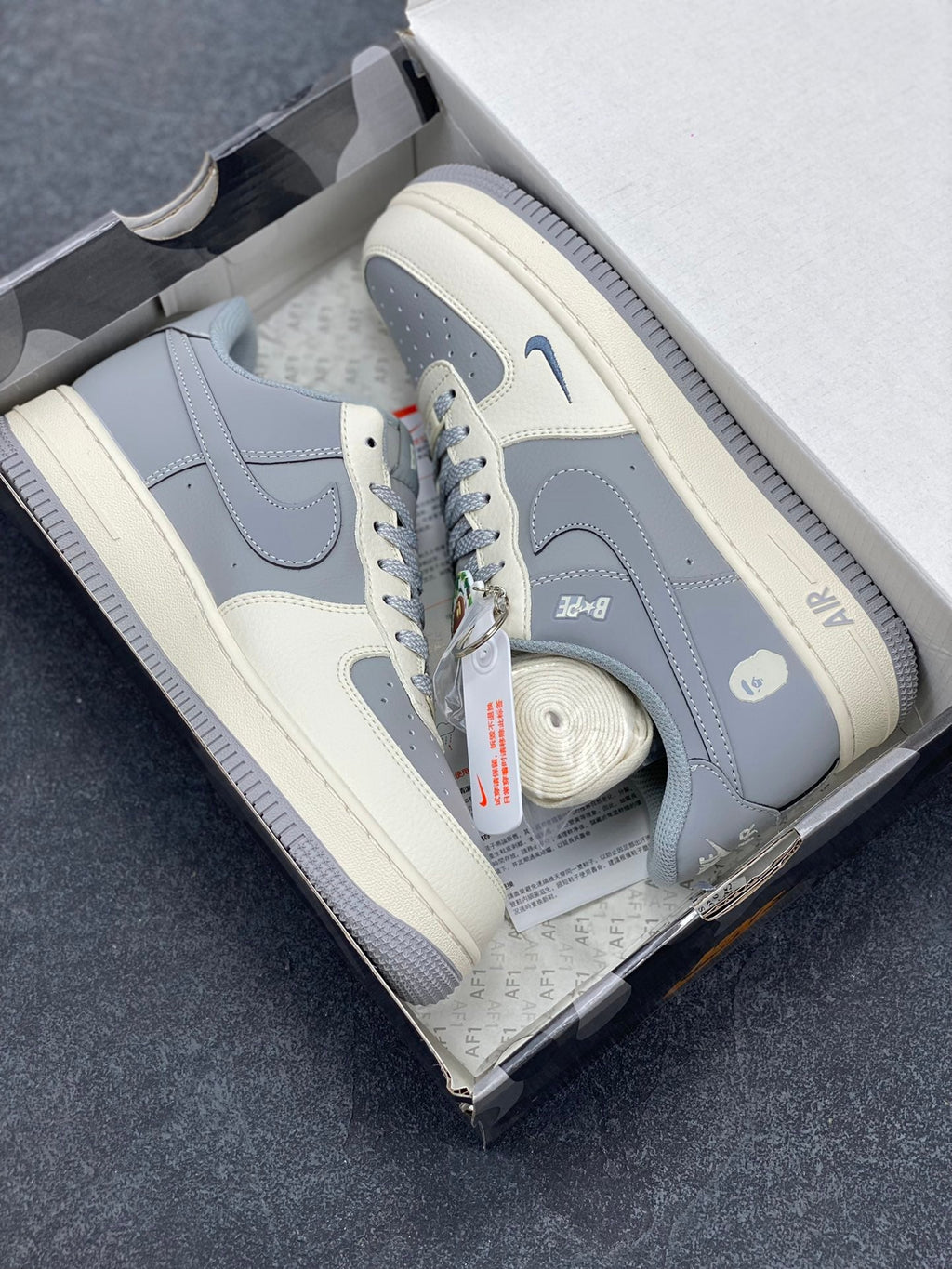 BAPE × Nike Air Force 1 Low – Grey / Cream