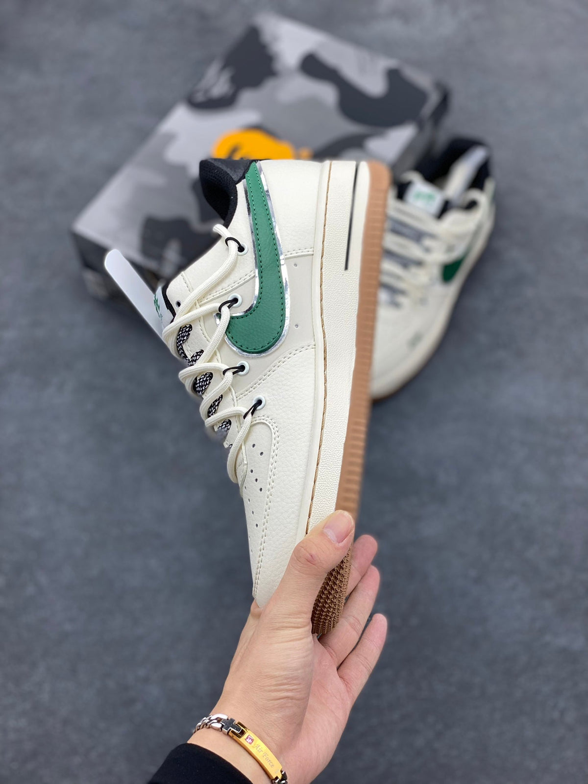 BAPE × Nike Air Force 1 Low – Cream / Green / Gum