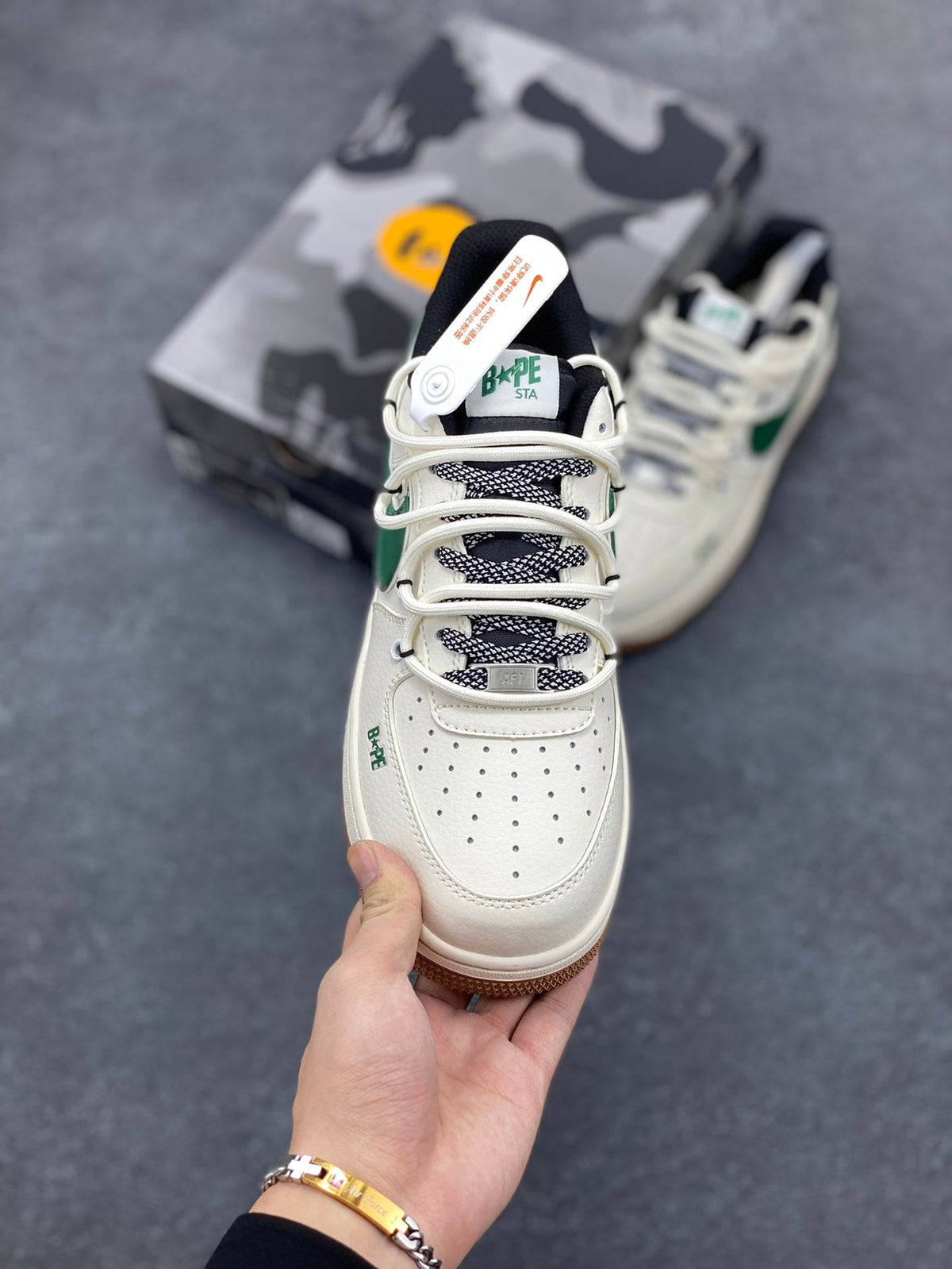 BAPE × Nike Air Force 1 Low – Cream / Green / Gum
