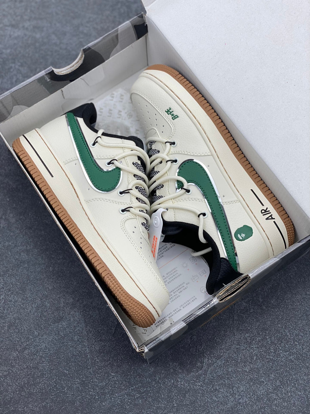 BAPE × Nike Air Force 1 Low – Cream / Green / Gum