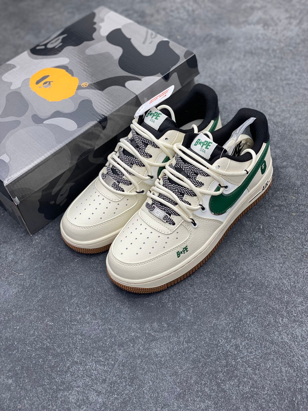 BAPE × Nike Air Force 1 Low – Cream / Green / Gum