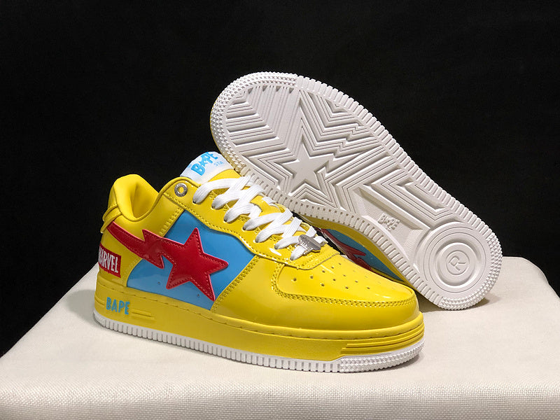 BAPE × Marvel Bapesta Low Sneaker – Yellow / Blue / Red