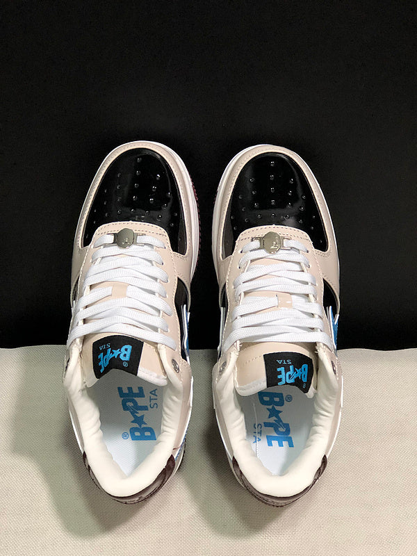 BAPE STA Low × Marvel – Cream / Black Patent / Baby Blue