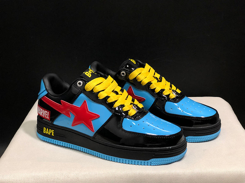 BAPE STA Low × Marvel – Black Patent / Blue / Red