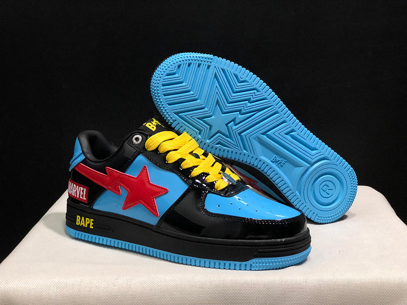 BAPE STA Low × Marvel – Black Patent / Blue / Red