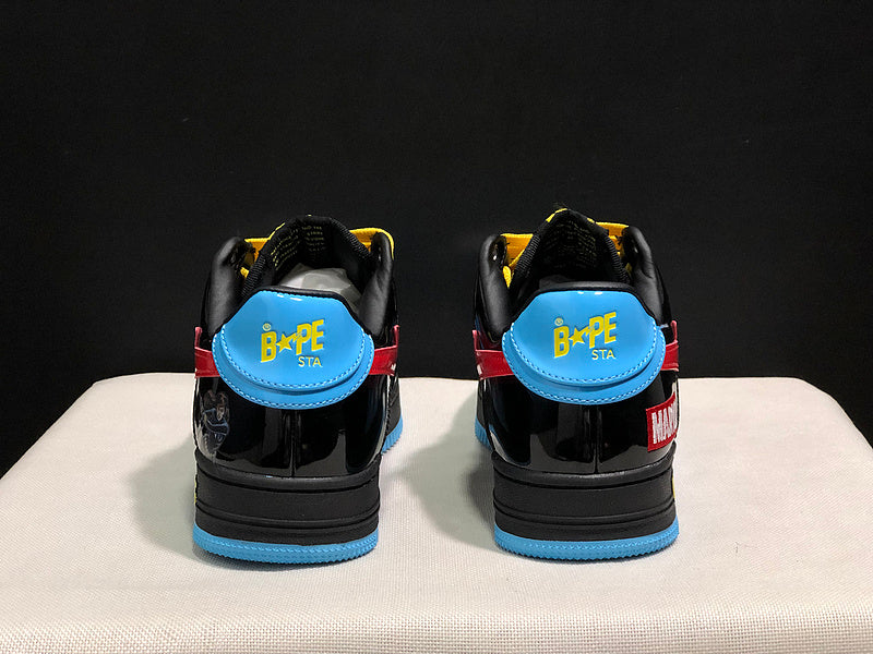 BAPE STA Low × Marvel – Black Patent / Blue / Red