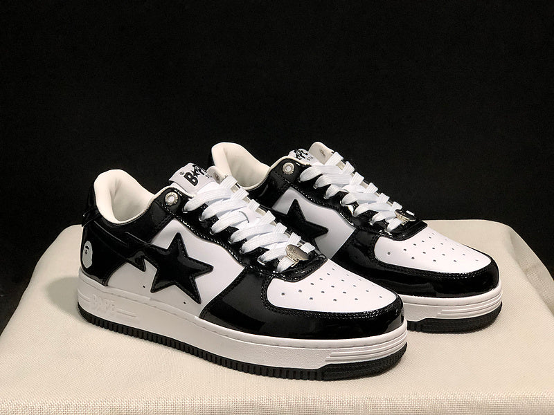 BAPE STA Low – Black / White | Patent Leather | EU 36–45