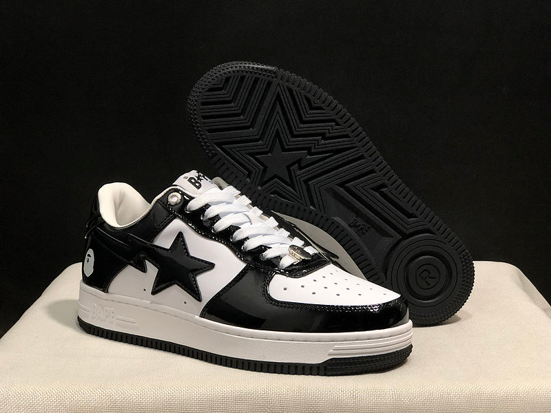 BAPE STA Low – Black / White | Patent Leather | EU 36–45