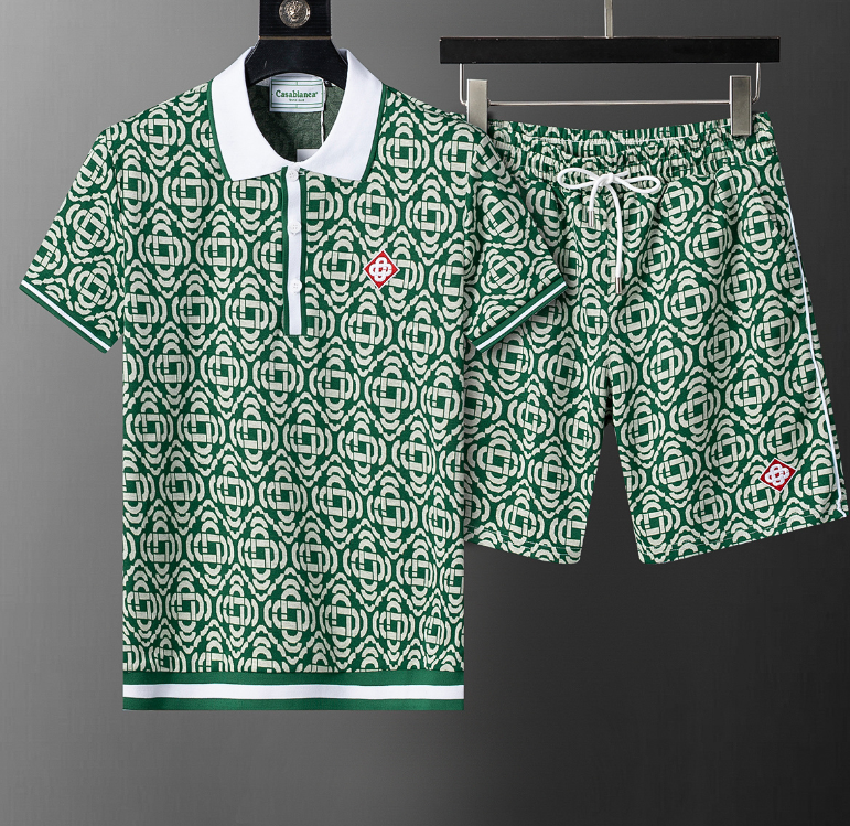 Men’s Emerald Pattern Polo & Shorts Set