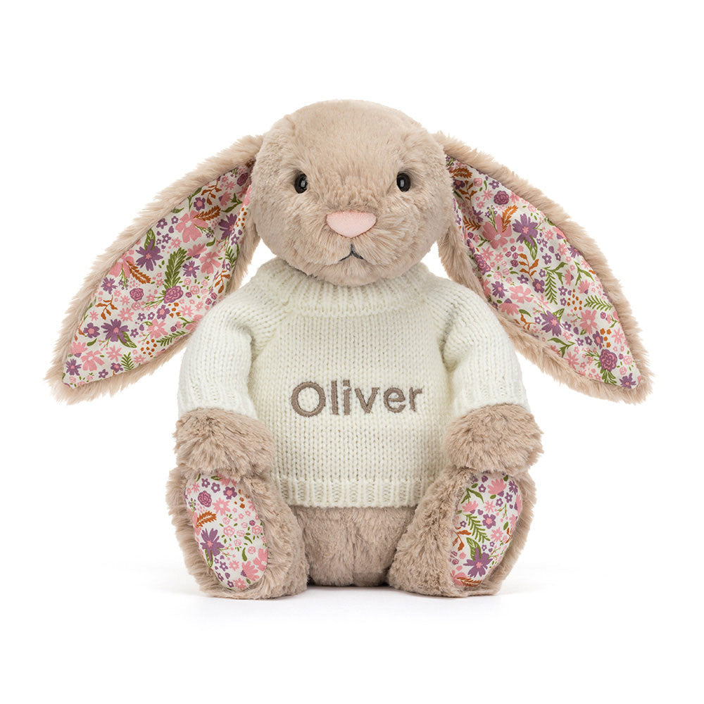 Blossom Beige Bunny 'Petal' with Personalized Cream Jumper