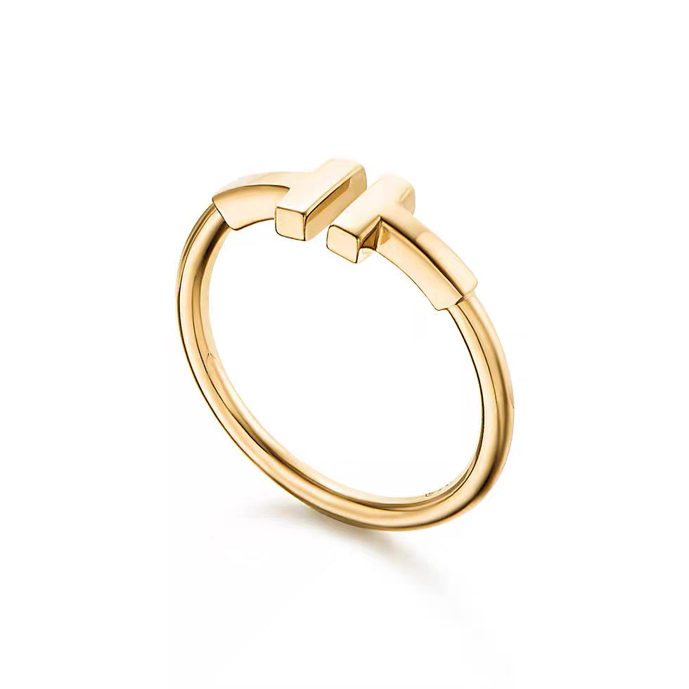 Tiffany Style T Motif Cubic Zirconia 18K Gold-Plated Ring