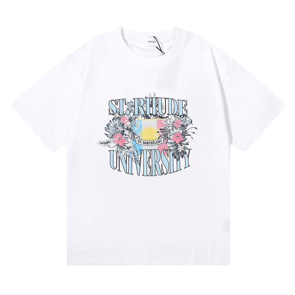 Rhude T-shirt Flag Floral Print Short Sleeve T-shirt