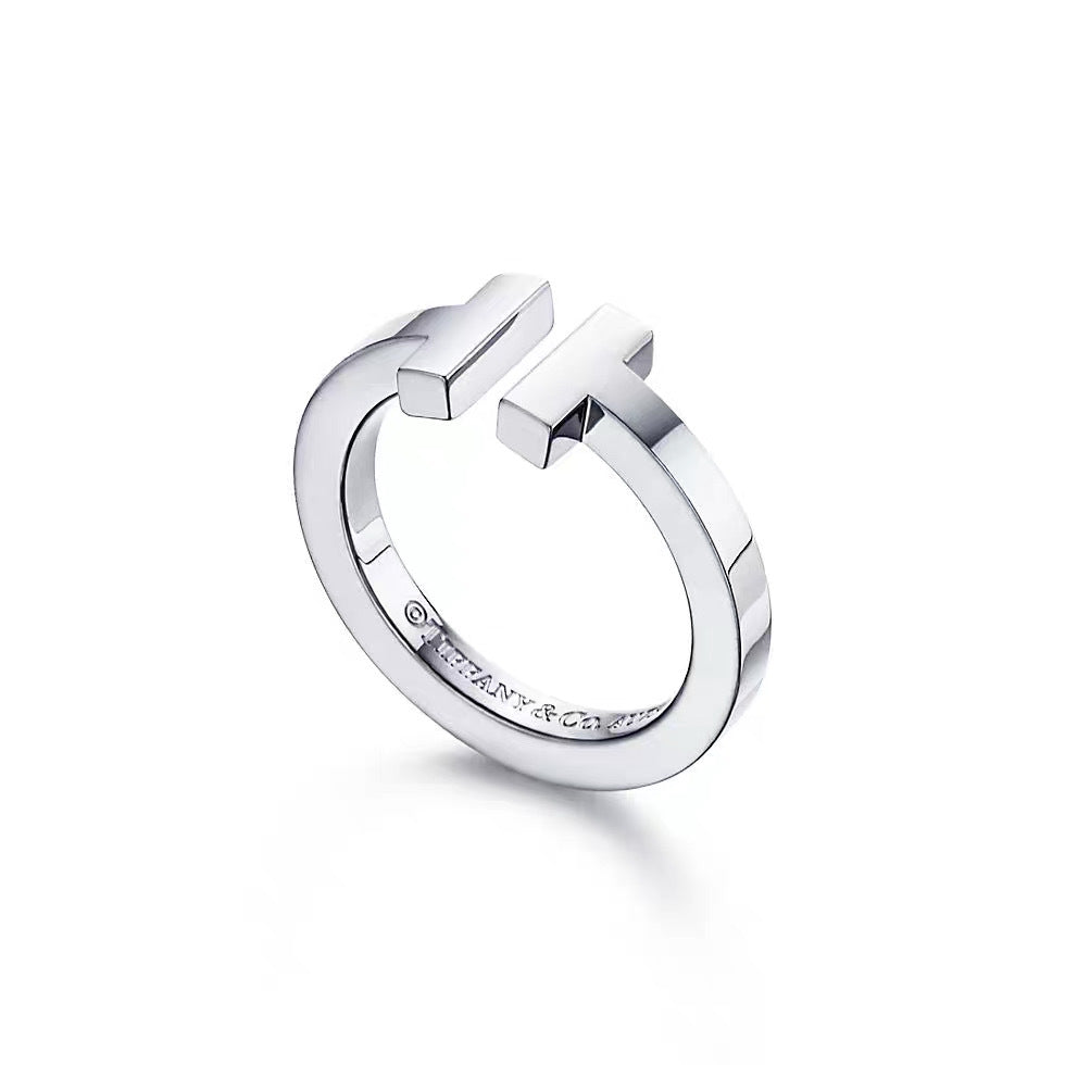 Tiffany Style T Motif Cubic Zirconia 18K Gold-Plated Ring