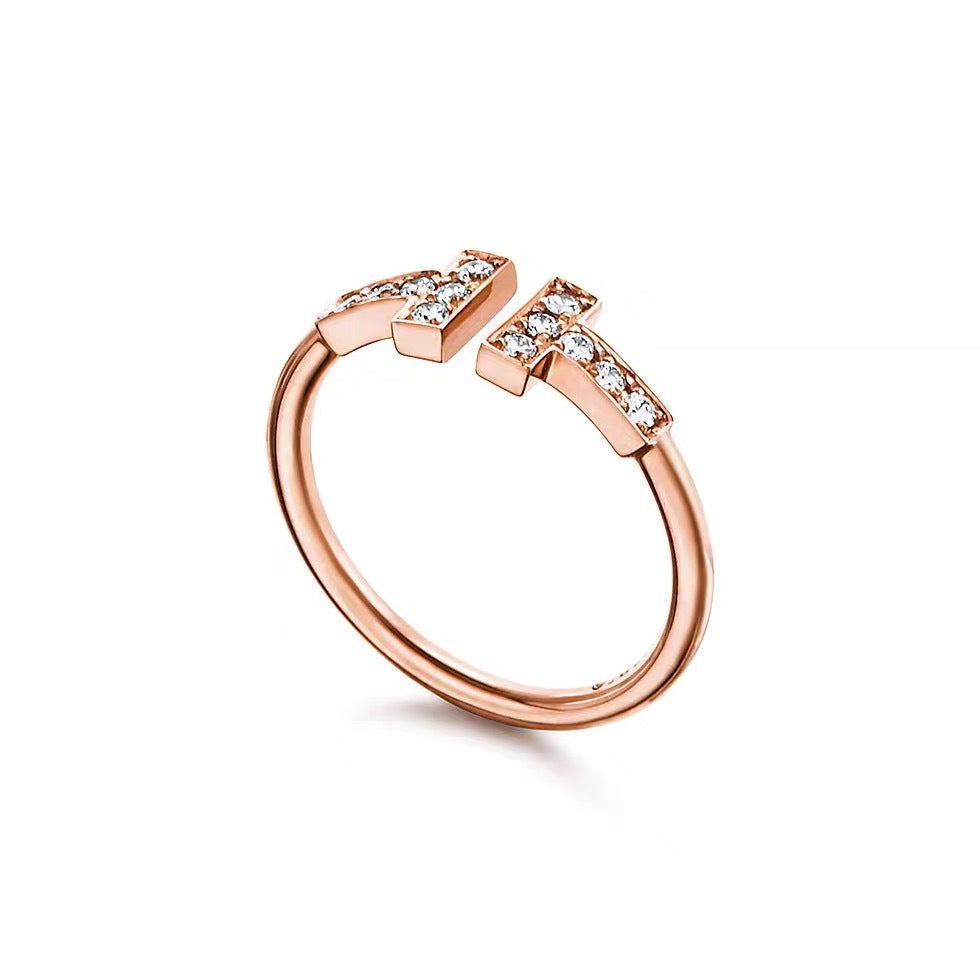Tiffany Style T Motif Cubic Zirconia 18K Gold-Plated Ring
