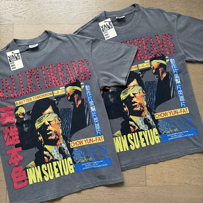 VALE USA Washed Gray Rhinestone Graphic T-Shirt