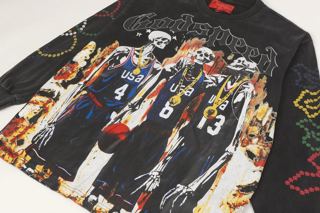 Godspeed Skeleton Basketball Graphic Long-Sleeve T-Shirt