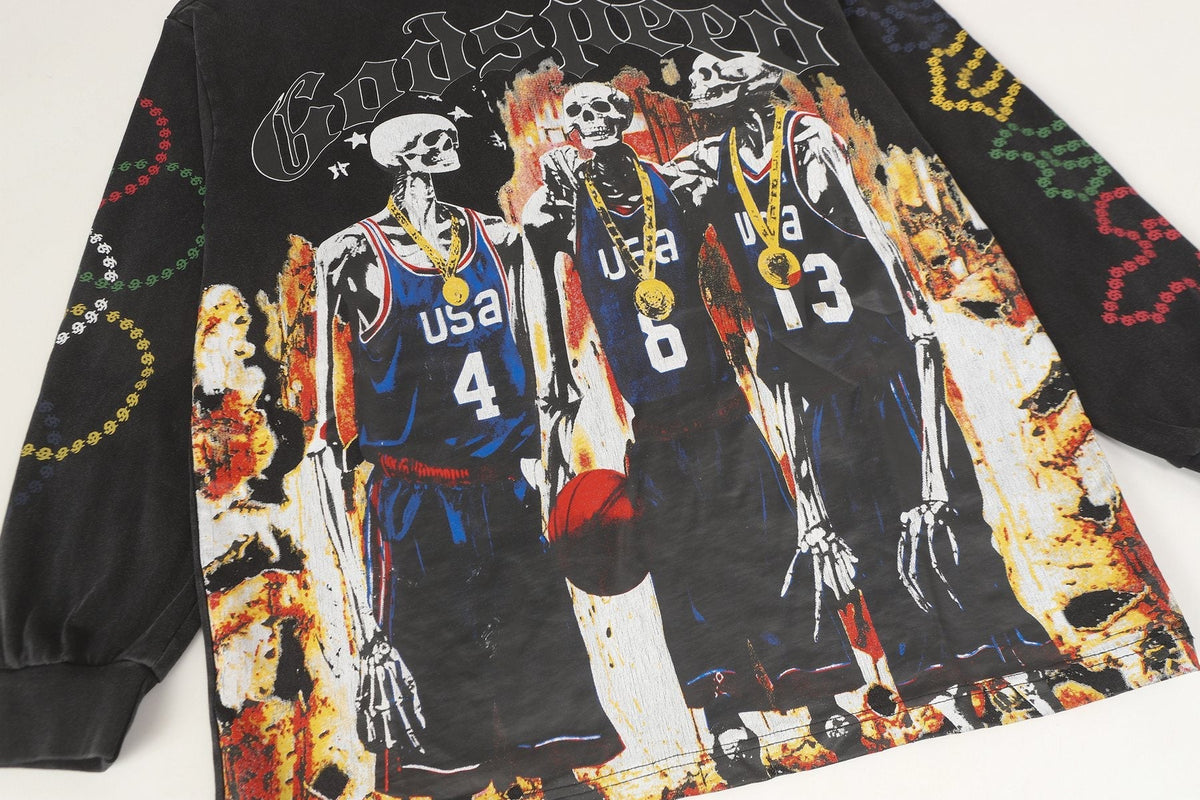 Godspeed Skeleton Basketball Graphic Long-Sleeve T-Shirt
