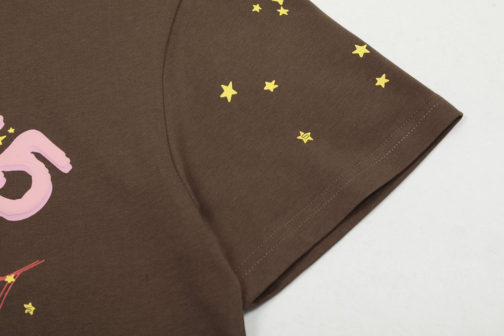 Sp5der Brown Spiderweb Star Graphic T-Shirt