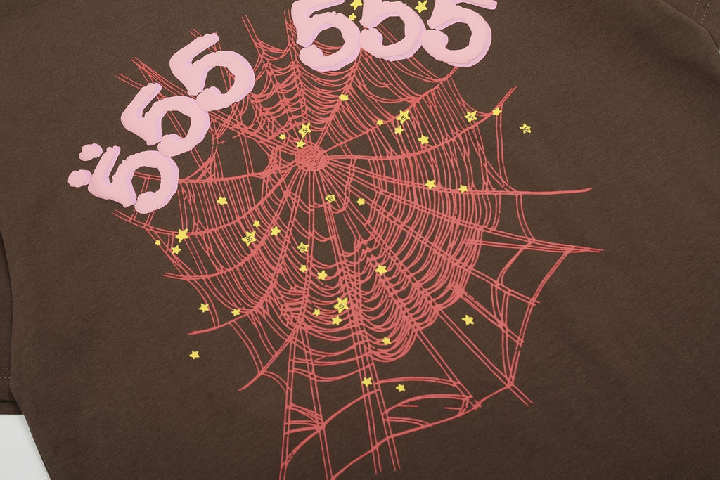 Sp5der Brown Spiderweb Star Graphic T-Shirt