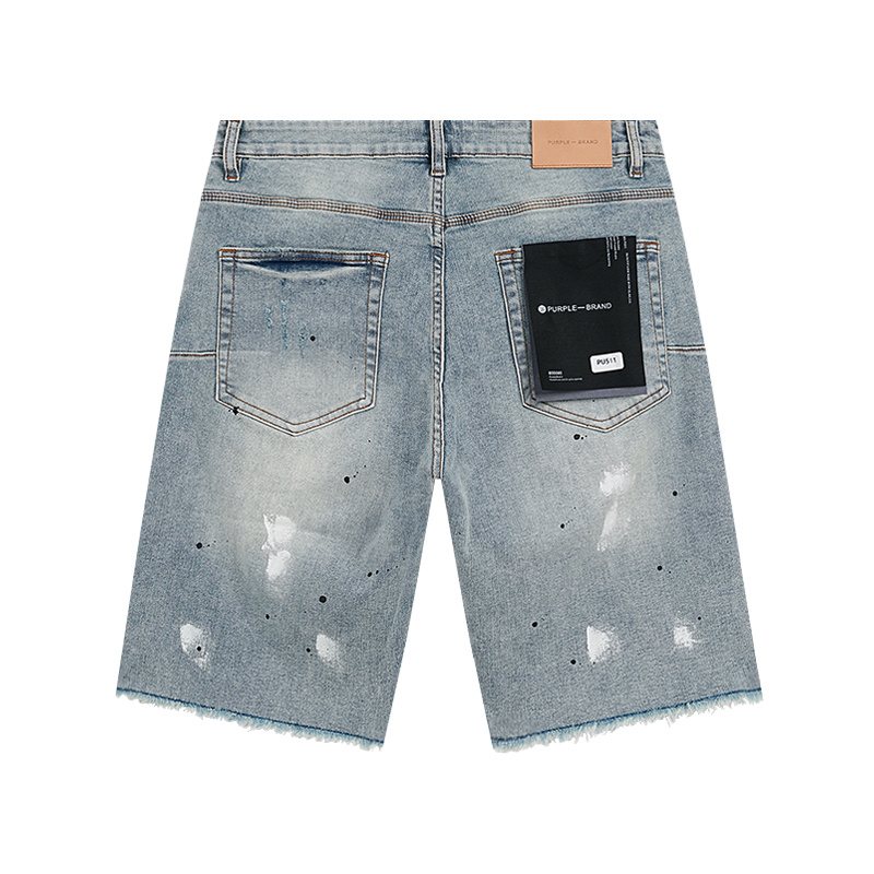 Purple Brand Light Blue Distressed Denim Shorts