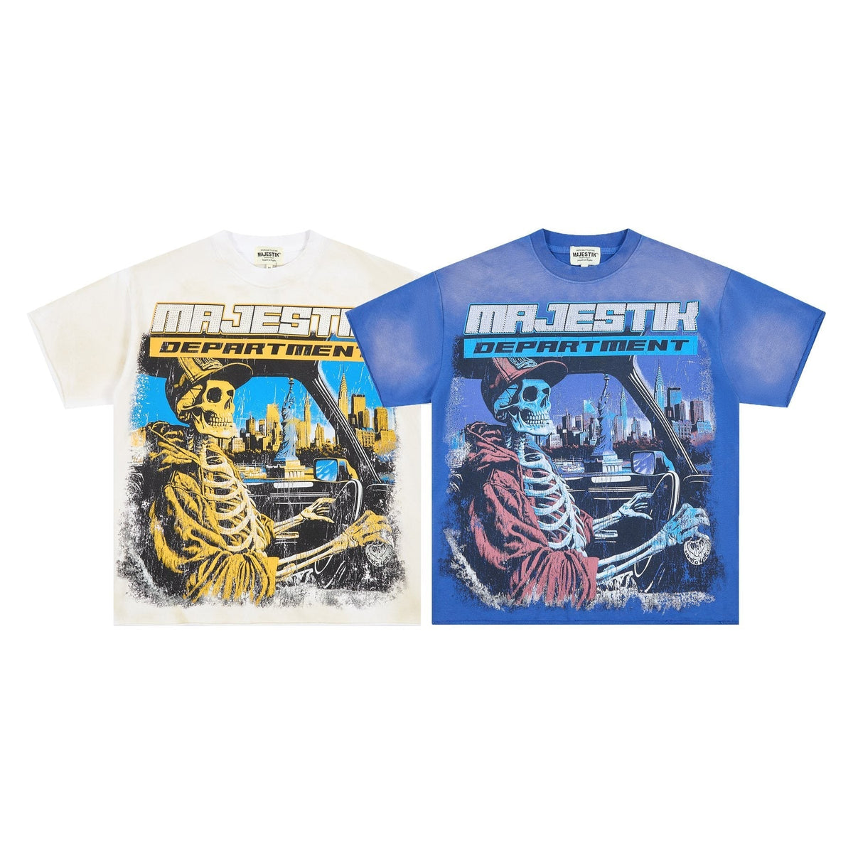 MAJESTIK Skeleton Driver Graphic T-Shirt
