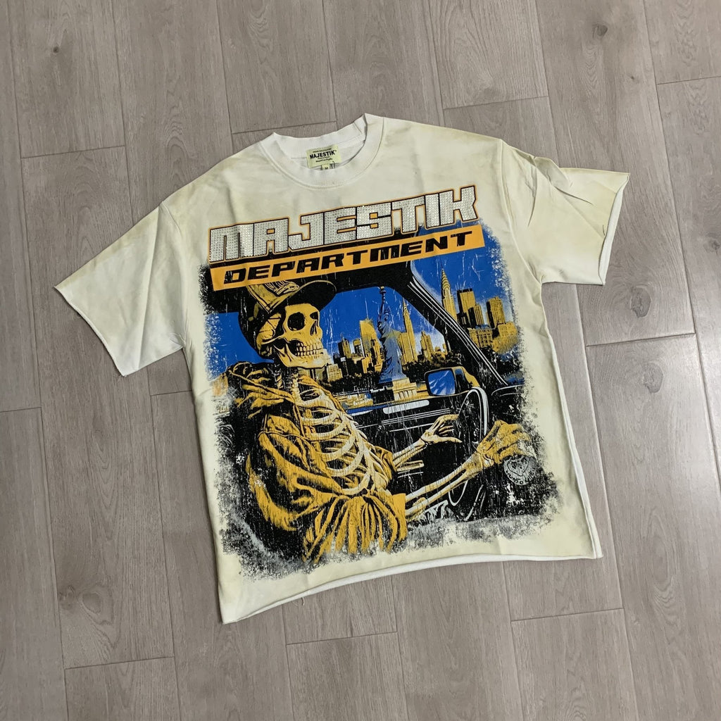 MAJESTIK Skeleton Driver Graphic T-Shirt