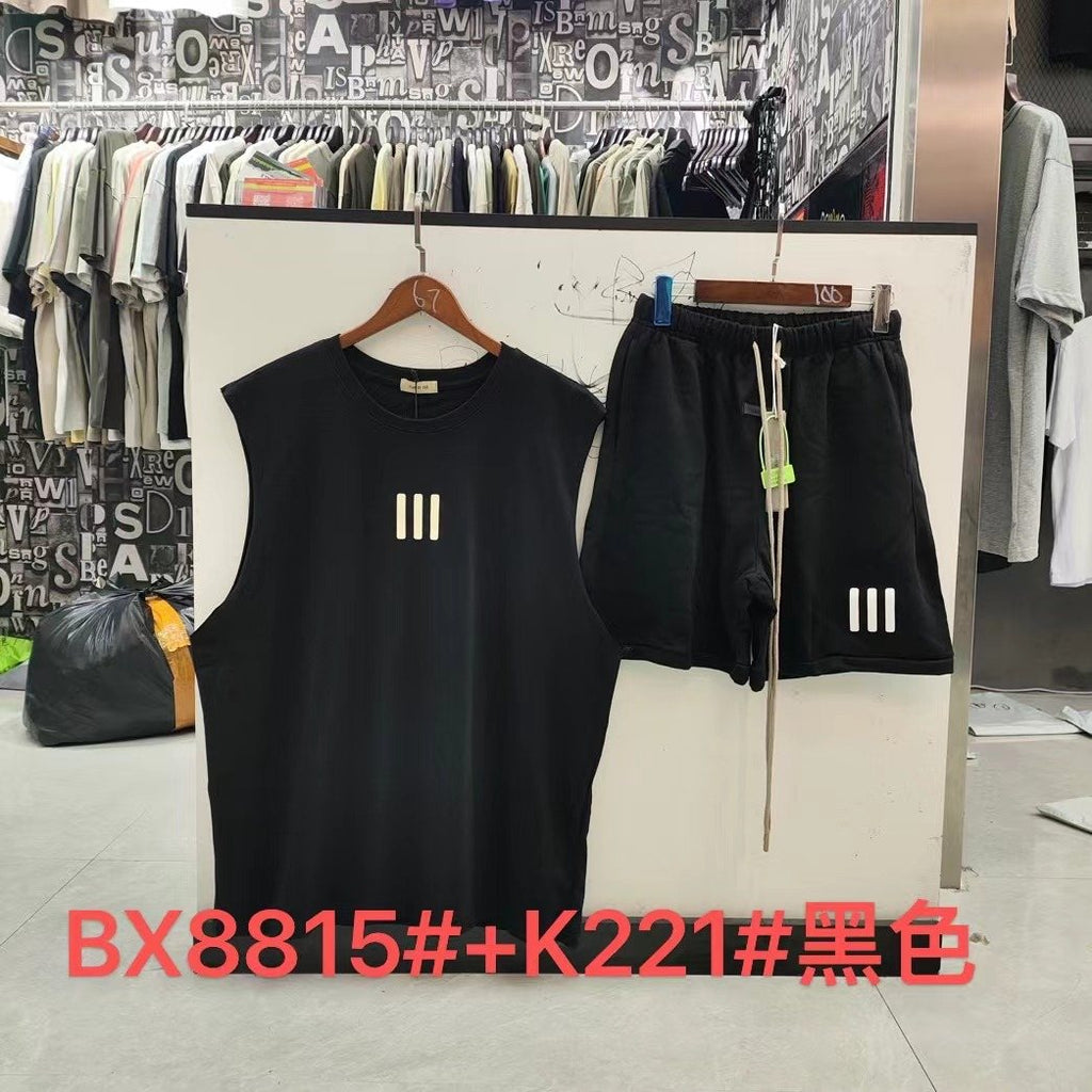 ESSENTIALS Three-Bar Sleeveless Shorts Set