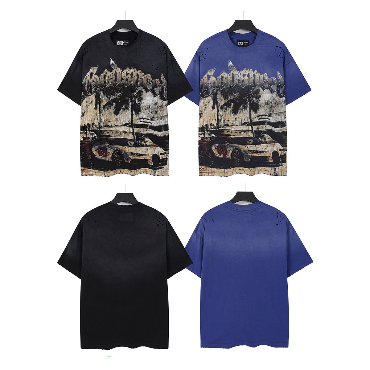 Godspeed Distressed Rhinestone Graphic T-Shirt
