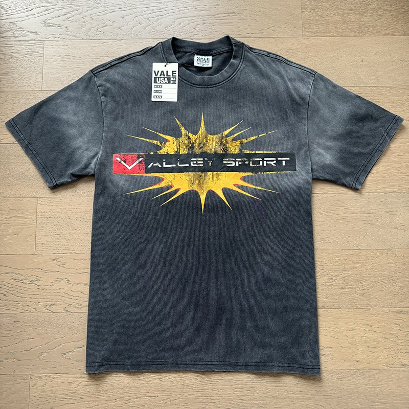 VALE USA Washed Charcoal Sport Crest Graphic T-Shirt