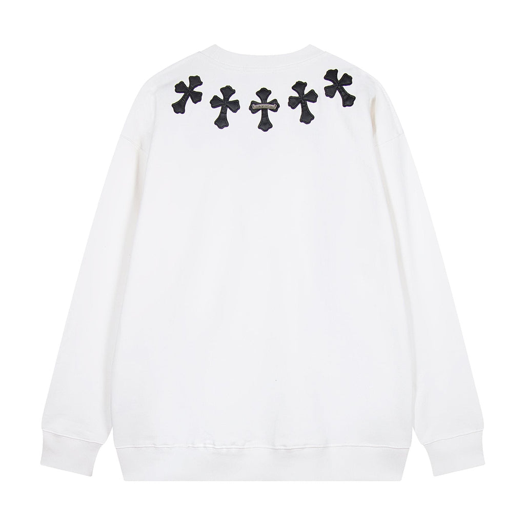 Chrome Hearts Leather Cross Metal Detail Crewneck Sweatshirt