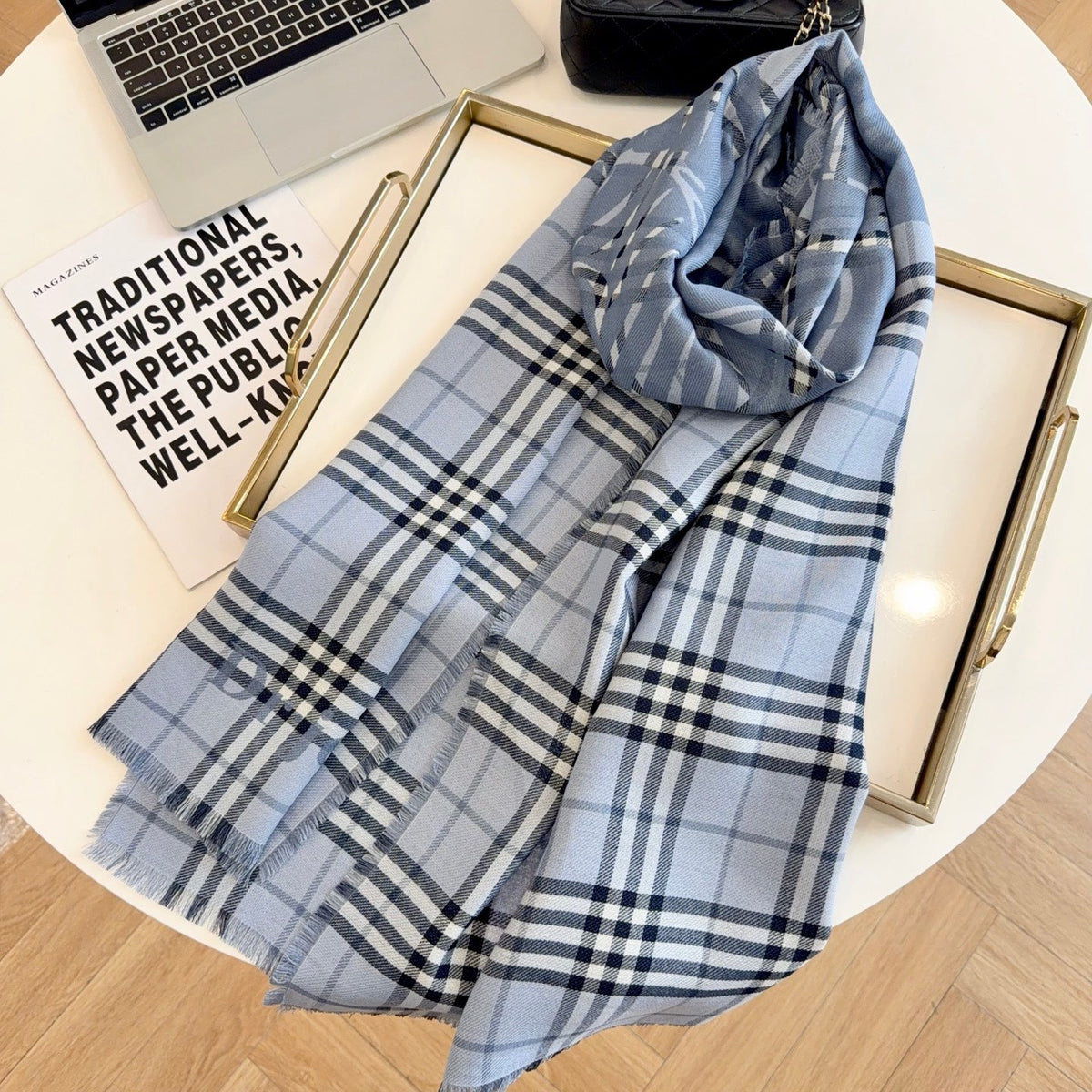Burberry Style Classic Plaid Fringe Scarf