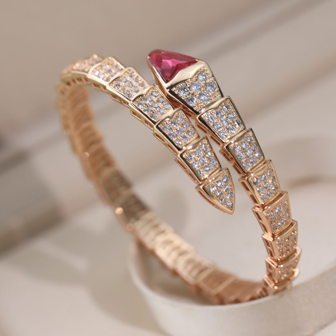 BVLGARI Serpenti Snake-Head Full-Diamond Bracelet