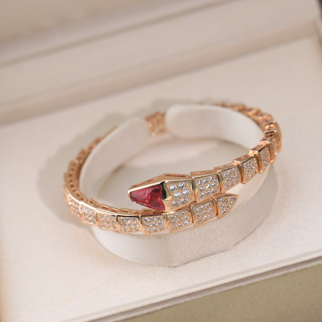 BVLGARI Serpenti Snake-Head Full-Diamond Bracelet