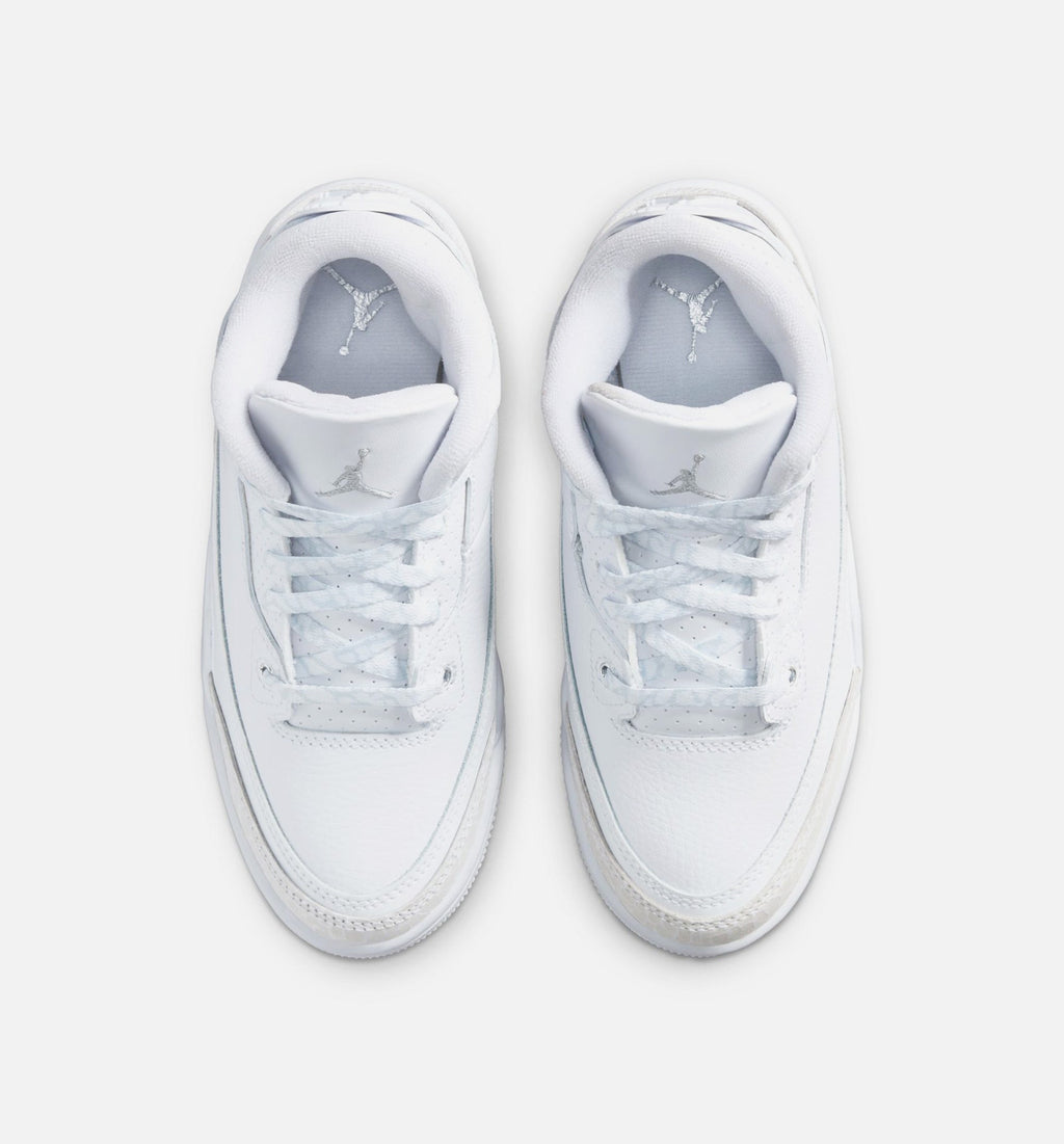 Air Jordan 3 Retro Preschool Lifestyle Shoe - White/Metallic Silver