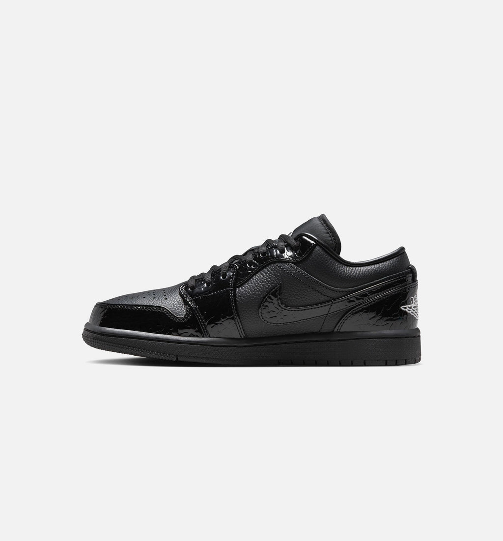 Air Jordan 1 Low Patent Elephant Women's Sneakers - Black/Black/White/Metallic Silver