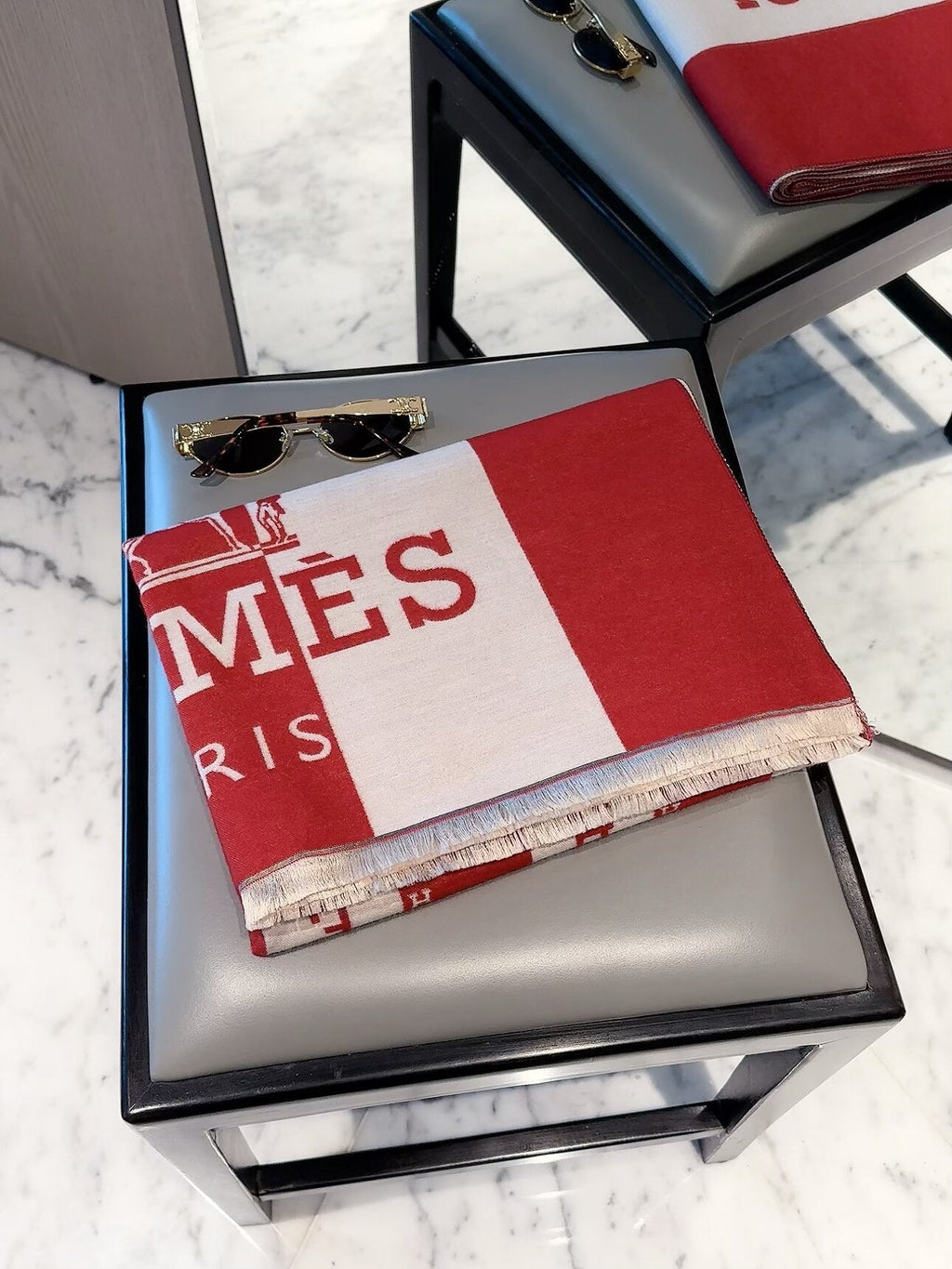 Hermes Style Bold Stripe Logo Scarf
