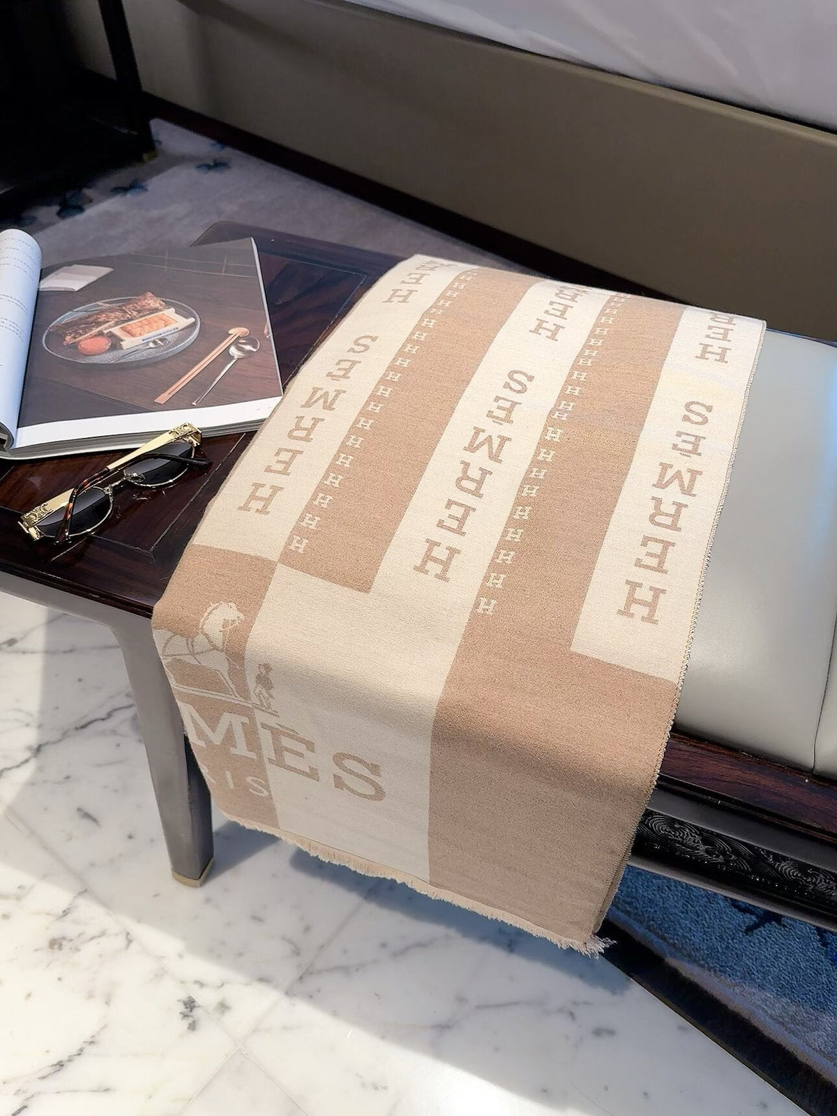 Hermes Style Bold Stripe Logo Scarf